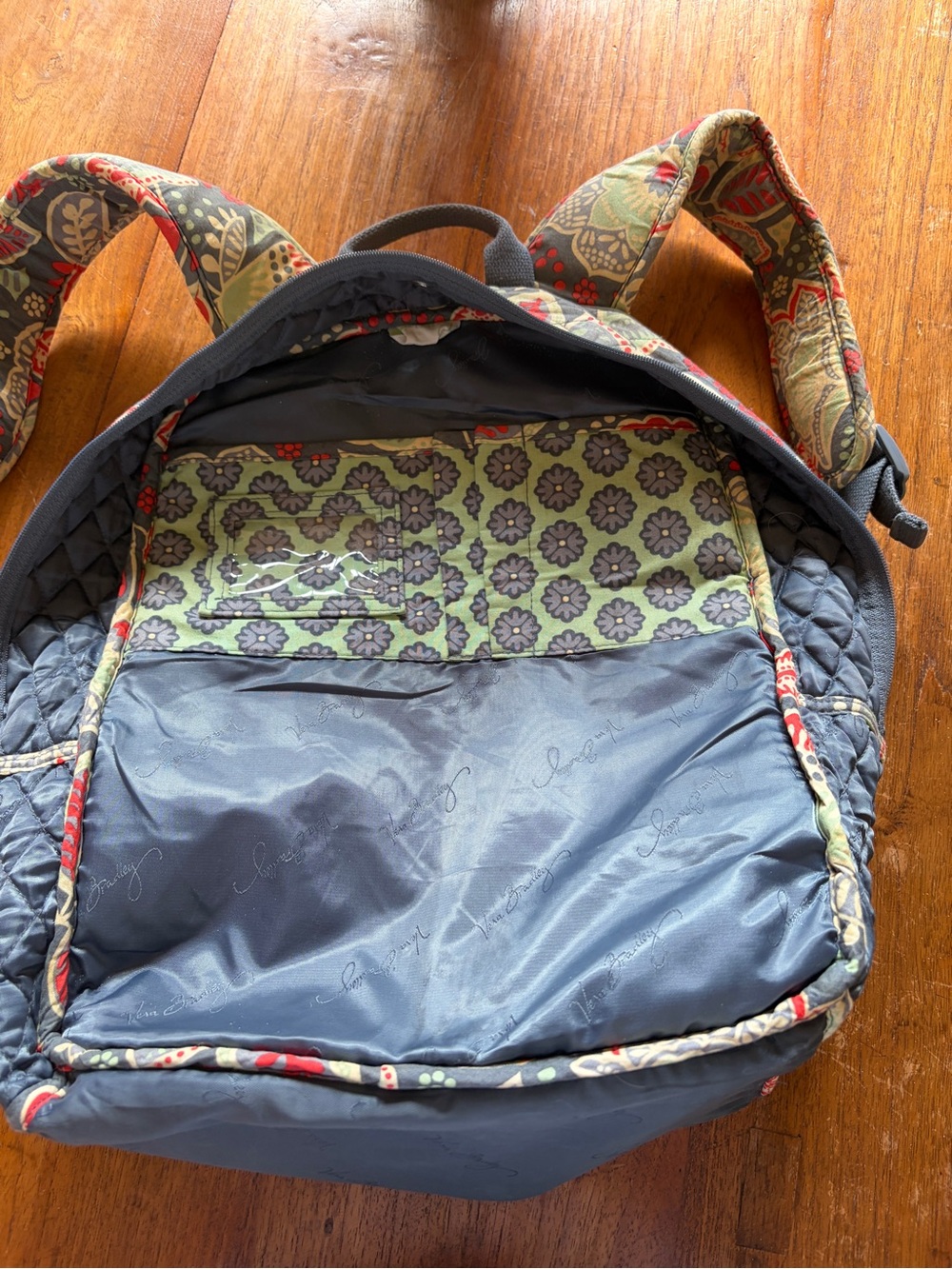 Vera Bradley Quilted Floral Backpack - Navy, Red & Mint - Picture 4 of 7